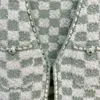 Kvinnors tröjor Designer 23SS FW Women Knits Tops med bokstavsknappar Milan Runway Brand Crop Top Shirt High End Plaid Print Elasticity Cardigan Jacket Outwear ZBWS