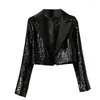 Women's Suits Blingbling Sequins Suit Jacket For Women 2023 Spring All-match Short Cardigans Coat Long-sleeved Black Blazers Female Top