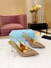 Kvinnors Sling Slim Heel Sandals med en Diamond Top-design och en 7,5 cm hälhöjd med en Crystal Glittering Mönster Standard 35-41