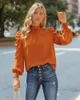 Women's Blouses Spring Summer Dames oranje blouse mode o nek veter shirts casual vrouw bubbel lange mouw pullover