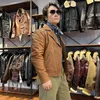 Herrläder CDJ-35 Asiatisk storlek Super Top Quality Heavy äkta italiensk Cow Slim Classic Cowhide Stylish Rider Jacket