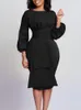 Casual Dresses Elegant Women Office Dress Business Work Wear Spring Autumn Pure Color Hip Wrap OL Pencil African Clothes