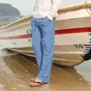 Men's Pants 2023 Male Cotton Linen Large Size White Trousers Casual Home Straight Trousers Solid Beach Black 230320