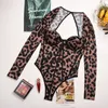 Kvinnor Jumpsuits Rompers Cryptographic Fall Leopard Print Fashion Push Up Sexig bodysuit Långärmad Women Top Party Club Female Bodysuits Streetwear 230321