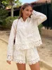 Tute da donna Scava Fuori Corsetto Cotone Bianco Camicetta da donna Pantaloncini Set Ufficio Casual Estate Primavera Spiaggia Abiti Gamba larga Abiti 2023 P230307