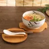 Set di stoviglie Ciotola di noodle di riso in stile giapponese con coperchio Cucchiaio e bacchette Stoviglie da cucina Contenitore per alimenti per zuppa di insalata in ceramica 230320