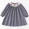 Jurken voor meisjes Girlymax Herfst Thanksgiving Baby Meisjes Gesmokte Plaid Pompoen Zonnebloem Kalkoen Geweven Jurk Kinderkleding Ruches Gingang R230921