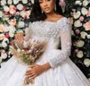 Elegant Ball Gown Wedding Dresses V Neck Long Sleeves Sequins Appliques Diamonds 3D Lace Beaded Floor Length Ruffles Zipper Bridal Gowns Plus Size Vestido de novia