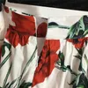 Flower Printed Cotton T Shirt Pleated Dress Sets For Women Designer Style Pullover Tees Ladies Sexy Short Skirts Clothing