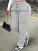 Pants LW Plus Size Mid midja Drawstring Ruched Sweatpants Stretchy Street Women's Pant 2023 Autmn Sporting