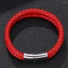 Bracelets de charme Moda de duas camadas de dupla camada vermelha pulseira de couro homem masculino de aço inoxidável de aço inoxidável