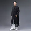 Hommes chemises décontractées Style chinois Robe hommes coton lin mousseline de soie 2 couches épissure à manches longues chemise homme Robe Kongfu hauts mâle