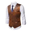 Herrvästar vintage imitation läder singel-breasted män casual vests jacka höst mode v-hals ärmlös chaleco hombre streetwear 230320