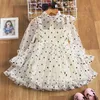 Vestidos de menina de 3 a 8 anos de polka-pontas de princesa vestido de princesa para crianças primavera outono de manga longa e elegante festa de festas infantis roupas casuais w0314