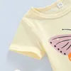 Clothing Sets Baby Girl's Three Pieces Clothes Outfit Round Neck Short Sleeve Butterfly Printed TShirt Flower Printed Shorts Headband Z0321