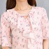 Blusas femininas de verão camisa de chiffon mulheres flare moda de meia manga Blusa Bowknot Blush Office Ladies Print Korean Leisure Top Roupos H9064