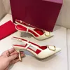 Nya klänningskor Sandaler Flat Sandal Metal Buckle High Heel Shoes Brand äkta läder Point Toe Thin Heels Women Fashion Summer Gallow Single Shoes Storlek 35-42