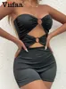 Kadın Tulumlar Aracılar Viifaa Straplez Seksi Kesim Orting Detail Romper Party Club Kıyafetleri Kadınlar İçin Yaz Siyah Katı Bodycon Playsuit 230321