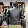 Herrläder CDJ-35 Asiatisk storlek Super Top Quality Heavy äkta italiensk Cow Slim Classic Cowhide Stylish Rider Jacket