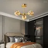 Chandeliers Nordic Ins LED Star Light Magic Bean Glass Ball Chandelier Living Room Modern Bedroom All-copper Hall Main Lamp Luminaria