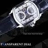 ForSining Brand Luxury Automatic Skeleton Watch Gift Fashion Designer Armswatches Transparent Mens Mechanical Black Watches Slze1285a