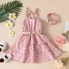 Girl's Dresses Elegant Little Girl Summer Dress V Neck Sleeveless Elastic Waist Multi Layer Dot Dress with Wasitbelt Headband 1-6T W0314