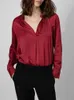 Chemisiers pour femmes 2023 printemps automne couleur unie col en v chemise à manches longues vin rouge femmes haut décontracté