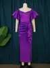 Casual Dresses ONTINVA Purple Bodycon Dresses Plus Size Short Ruffles Sleeve High Waist Pleated Sexy Slit Midi Evening Cocktail Party Gowns 4XL 230321