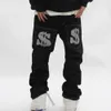 Jeans pour hommes Hip Hop Streetwear Denim Gothique Hommes Graphique Dollar Imprimer Baggy Punk Rock Pantalon Harajuku Casual Pantalon Lâche Noir 230320