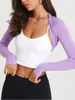 Damen-T-Shirt, langärmelig, Bolero, Achselzucken, Yoga, vorne offen, verkürzte Strickjacken-Ärmel, um die Arme zu bedecken, Workout-Tops für Training, Sport, Fitnessstudio, Y2K 230321