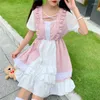 Abiti casual Kawaii Lolita Dress Women Y2k Cute Sweet Square Collar Short Halloween Gothic Girl giapponese Vestidos Pink