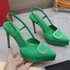 Designer Dress Shoes Satin Women Sandals Platform High Heels Fashion Pointed Party Rhinestone Metal Button Decoration 15CM Sexy Banquet Shoe