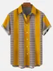 Chemises décontractées pour hommes Été jaune bleu vert rayé chemises pour hommes impression tendance simple chemises hawaïennes vêtements de plage pour hommes et femmes 230321