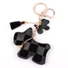 Mode katoenen gevulde geruite honden Tassel Key Chain Car Key Ring Pakket Paar Cartoon Accessories Plaid Presbyopic PU Leather Doll