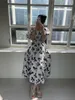 Robes décontractées Corée du Sud Niche Instagram French Bubble Sleeve Jupe taille pincée Black Show Thin Bow Dress Summer