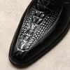 Chaussures habillées motif Crocodile en cuir véritable hommes mode bureau d'affaires italien noir bout carré à lacets chaussures Oxfords formelles