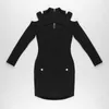 Повседневные платья Зимние стиль сексуальное с длинным рукавом ключевая дыра черное мини -мини -женское платье Bodycon Bangage 2023 Дизайнерский вечерний клуб Vestido