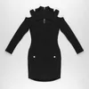 Casual Kleider Winter Stil Sexy Langarm Schlüsselloch Schwarz Mini Frauen Bodycon Verband Kleid 2023 Designer Abend Party Club vestido