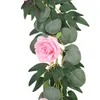 Dekorativa blommor 200 cm rose eukalyptus rotting pengar blad växt för fest bröllop jul dekoration hängande vägg silke falsk vinrank