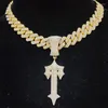 Kettingen Mannen Vrouwen Hip Hop Brief Iced Out Cross Sword Kettingen 15mm Breedte Ruit Cubaanse HipHop Hanger Ketting charm Sieraden