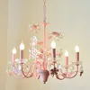 Żyrandole nowoczesne dziecięce domy dla dziewcząt sypialnia różowy żyrandol oświetlenie kryształowy światło dekoracja salonu wisząca lampka