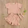 Completi di abbigliamento 2020 New Summer 03Y Toddler Kid Baby Girl 2Pcs Set Side Bow Tinta unita Manica corta Top Pantaloncini con coulisse svasati Infant Outfit Z0321