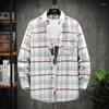 Männer Casual Hemden Frühling Und Herbst Hong Kong Stil Mode Plaid Revers Langarm Hemd Männer Lose Einreiher jacke Flut