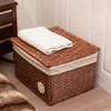 Storage Boxes Bins Basket Storage Wicker Woven Box Rattan Baskets Seagrass Bins Organizer Lid Fruit Sundries Picnic Bin Rectangular Lids Closet 230321