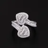 Test de diamant passé 925 Sterling Silver VVS Moisanite Diamond Double Hearts Ring pour le mariage Beau cadeau