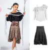 Scene Wear Kids Latin Dance Costumes Practice Clothes Girls Ruffle Top fransar kjol Performance Modren Clothing SL7495