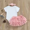 Kledingsets Pasgeboren babymeisjes Set Zomer Katoen Bunny Letters Print Romper Net Garen Rok Hoofdband 3pcs Outfit 018 maanden Z0321