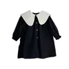 Girl's Dresses Girl Cotton Dress 2022 New Long Sleeved Toddler Baby Sigle Breasted Bow Black and White Dresses for Young Children Kids Clothes W0314