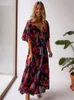 Casual jurken bohemia print vlinder mouw vintage maxi jurk voor vrouwen casual v-neck backless zomerjurk vrouwelijk strand vakantie feestjurk 230321