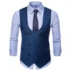 Men's Vests U-neck Suit Vest For Men Business Casual Men's Dress Waistcoat Gilet Sleeveless Formal Jacket Slim Fit Double-breasted